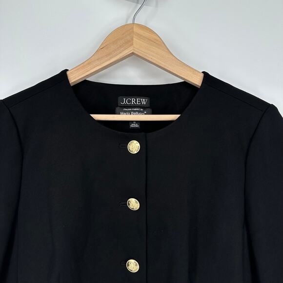 J. Crew Louisa Lady Jacket in Italian Ponte Gold Button Cropped Blazer Black - Picture 7 of 16